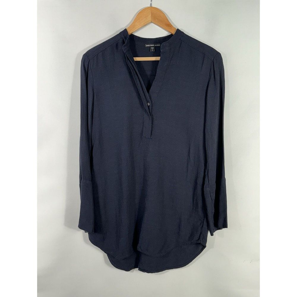 James Perse Black‎ Label Women's Size 2 Black Viscose Linen Blend Top